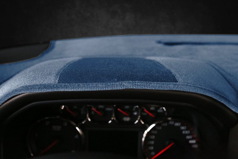 Custom velour dash cover for GMC Sierra in dark blue