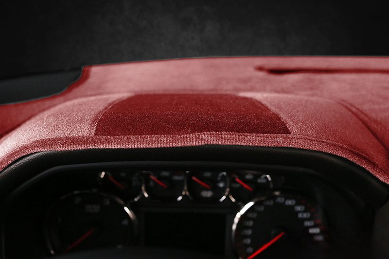 Custom velour dash cover for GMC Sierra in dark red