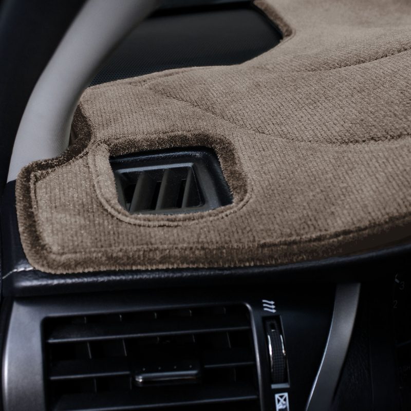 Velour dash cover cutouts in taupe
