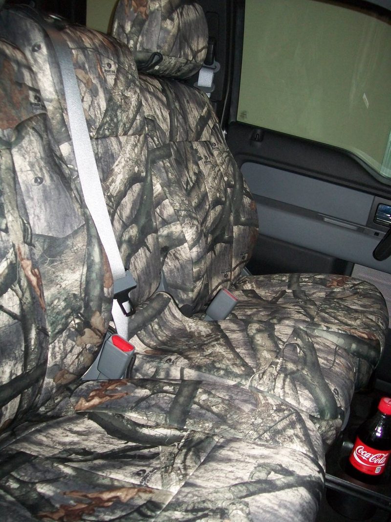 Custom seat cover in Mossy Oak Treestand fabric (customer photo)